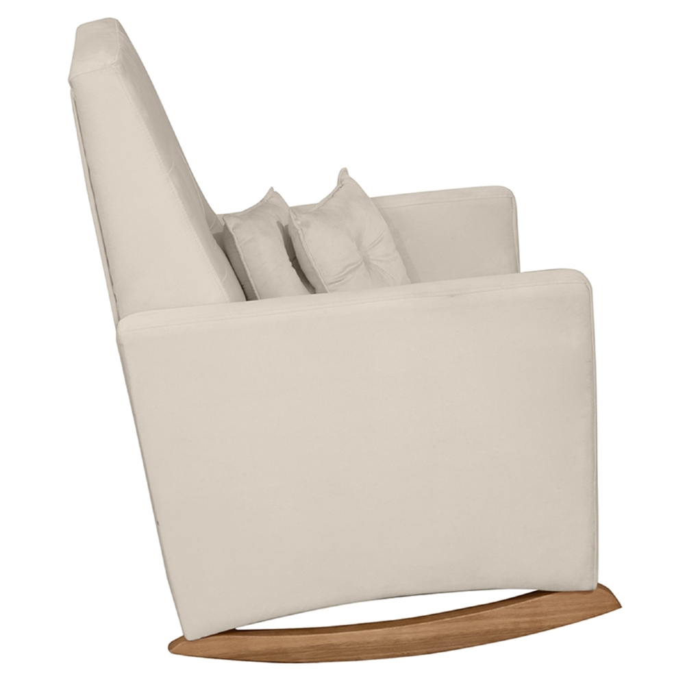Poltrona Amamentação Base Madeira Balanço Lola Veludo Off F03 - Mpozenato