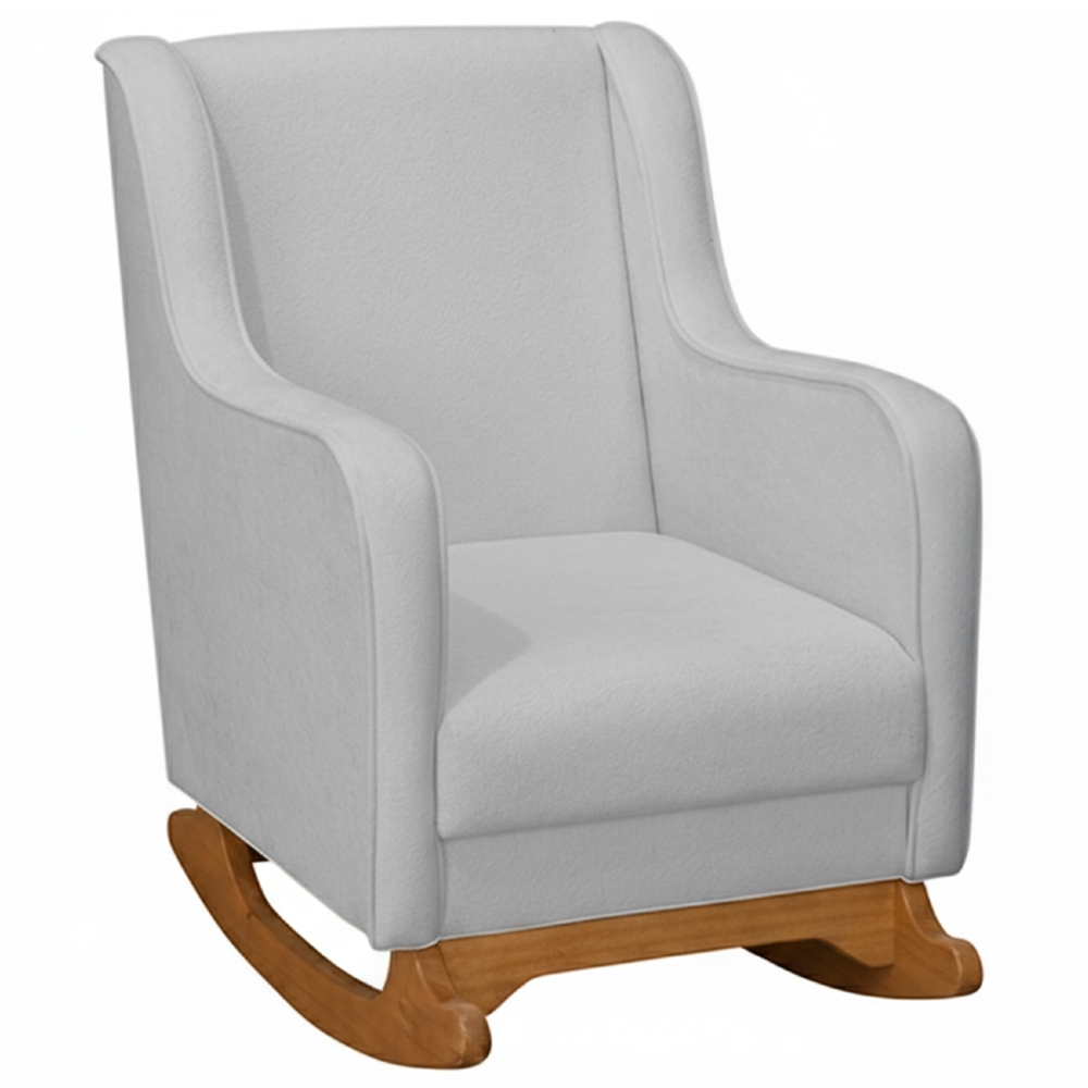 Poltrona Amamentação Base Madeira Balanço Vick Bouclê Cinza F03 - Mpozenato