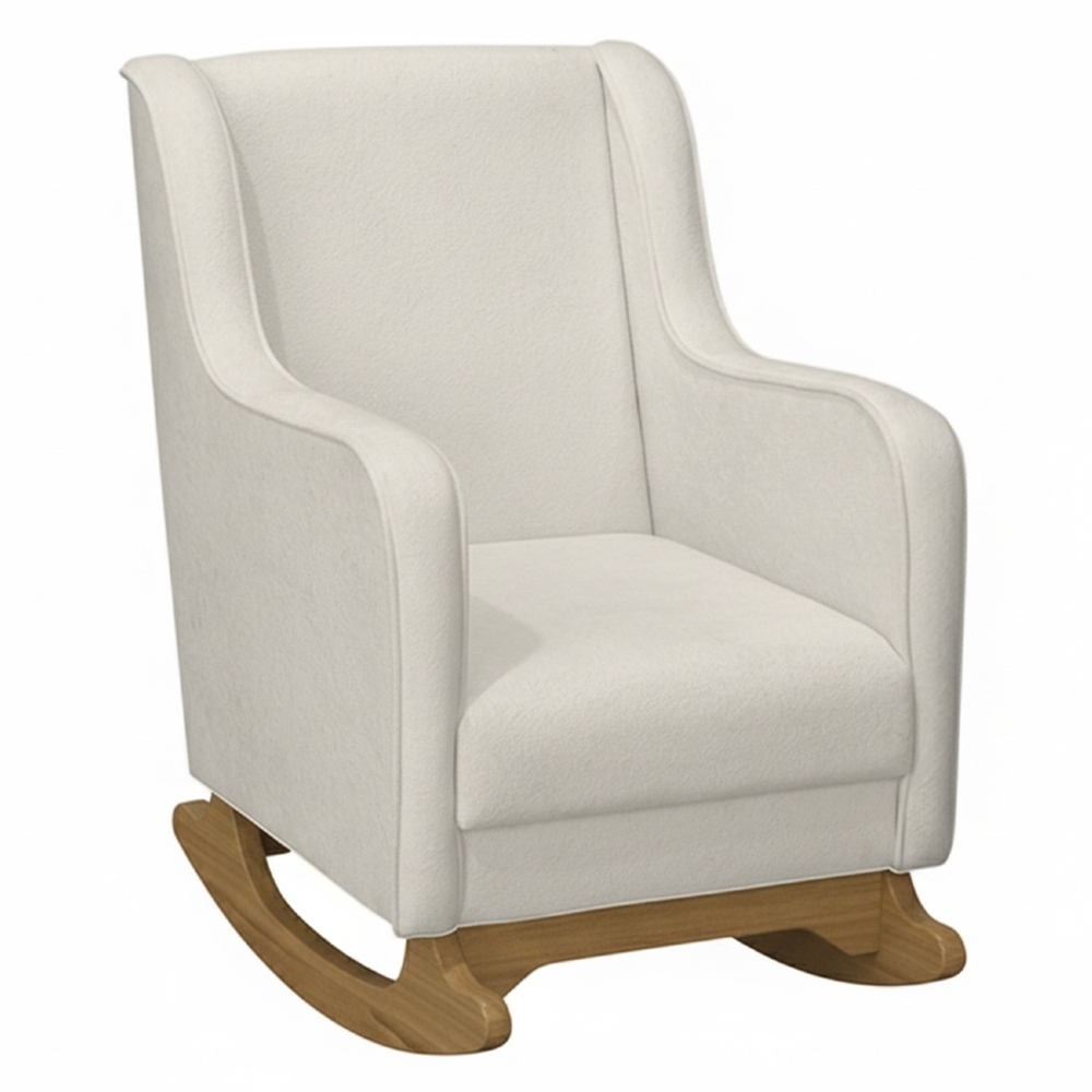 Poltrona Amamentação Base Madeira Balanço Vick Bouclê Off F03 - Mpozenato