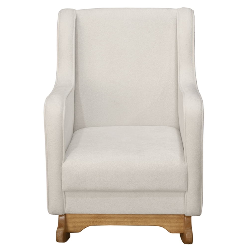 Poltrona Amamentação Base Madeira Balanço Vick Bouclê Off F03 - Mpozenato