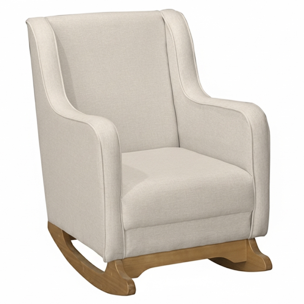Poltrona Amamentação Base Madeira Balanço Vick Linho Bege F03 - Mpozenato