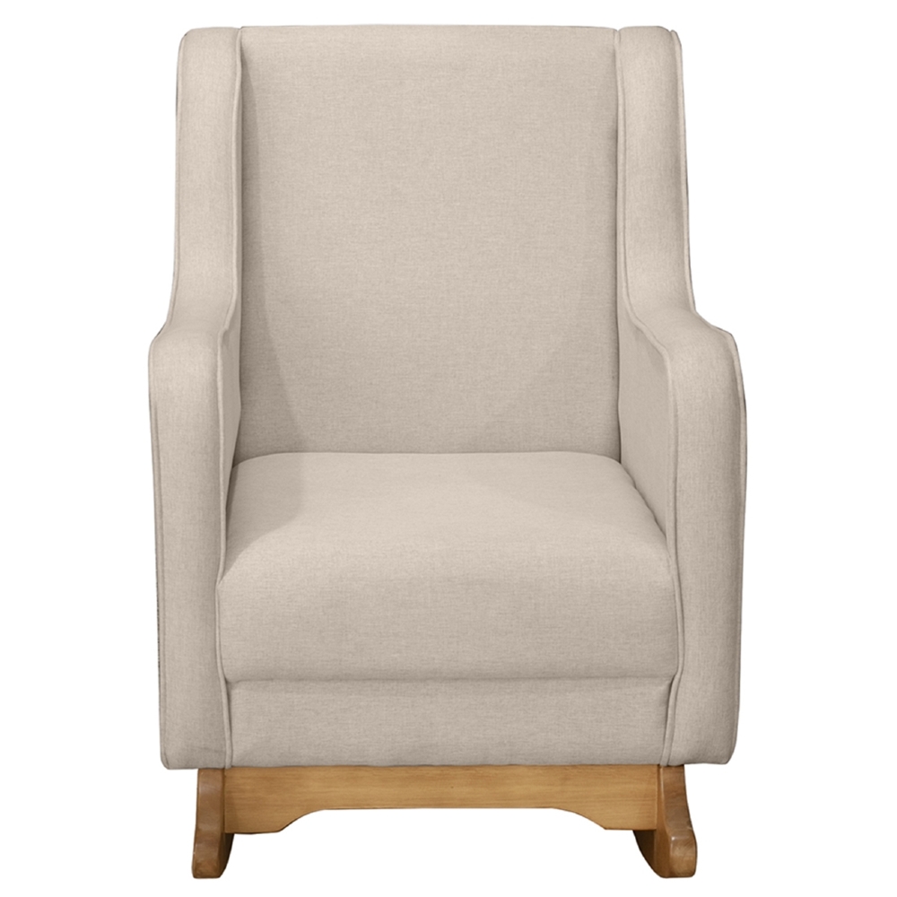 Poltrona Amamentação Base Madeira Balanço Vick Linho Bege F03 - Mpozenato