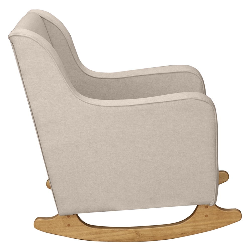 Poltrona Amamentação Base Madeira Balanço Vick Linho Bege F03 - Mpozenato