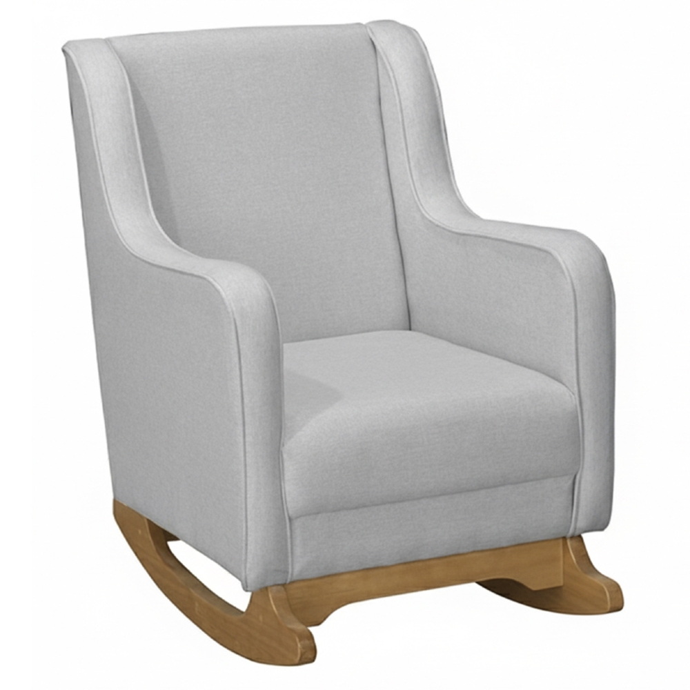 Poltrona Amamentação Base Madeira Balanço Vick Linho Cinza F03 - Mpozenato