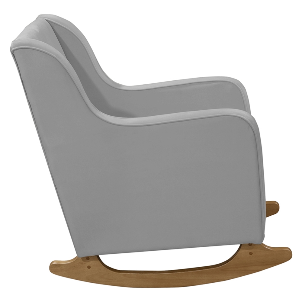 Poltrona Amamentação Base Madeira Balanço Vick Veludo Cinza F03 - Mpozenato