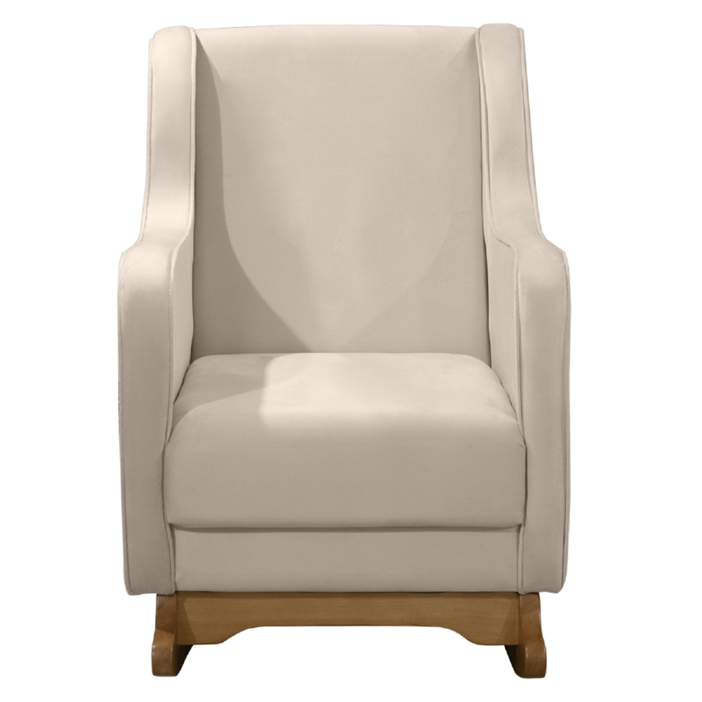 Poltrona Amamentação Base Madeira Balanço Vick Veludo Off F03 - Mpozenato