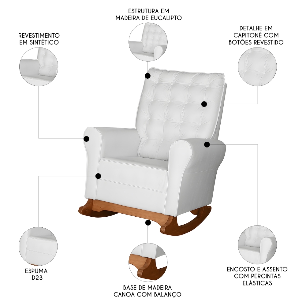 Poltrona Amamentação Base Balanço Maju Sintético Branco F03 - Mpozenato