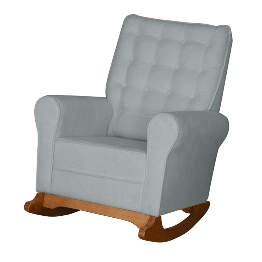 Poltrona Amamentação Base Madeira Balanço Maju Bouclê Cinza F03 - Mpozenato