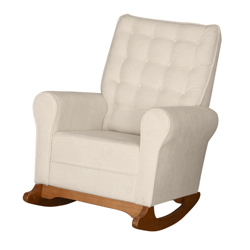 Poltrona Amamentação Base Madeira Balanço Maju Bouclê Off F03 - Mpozenato