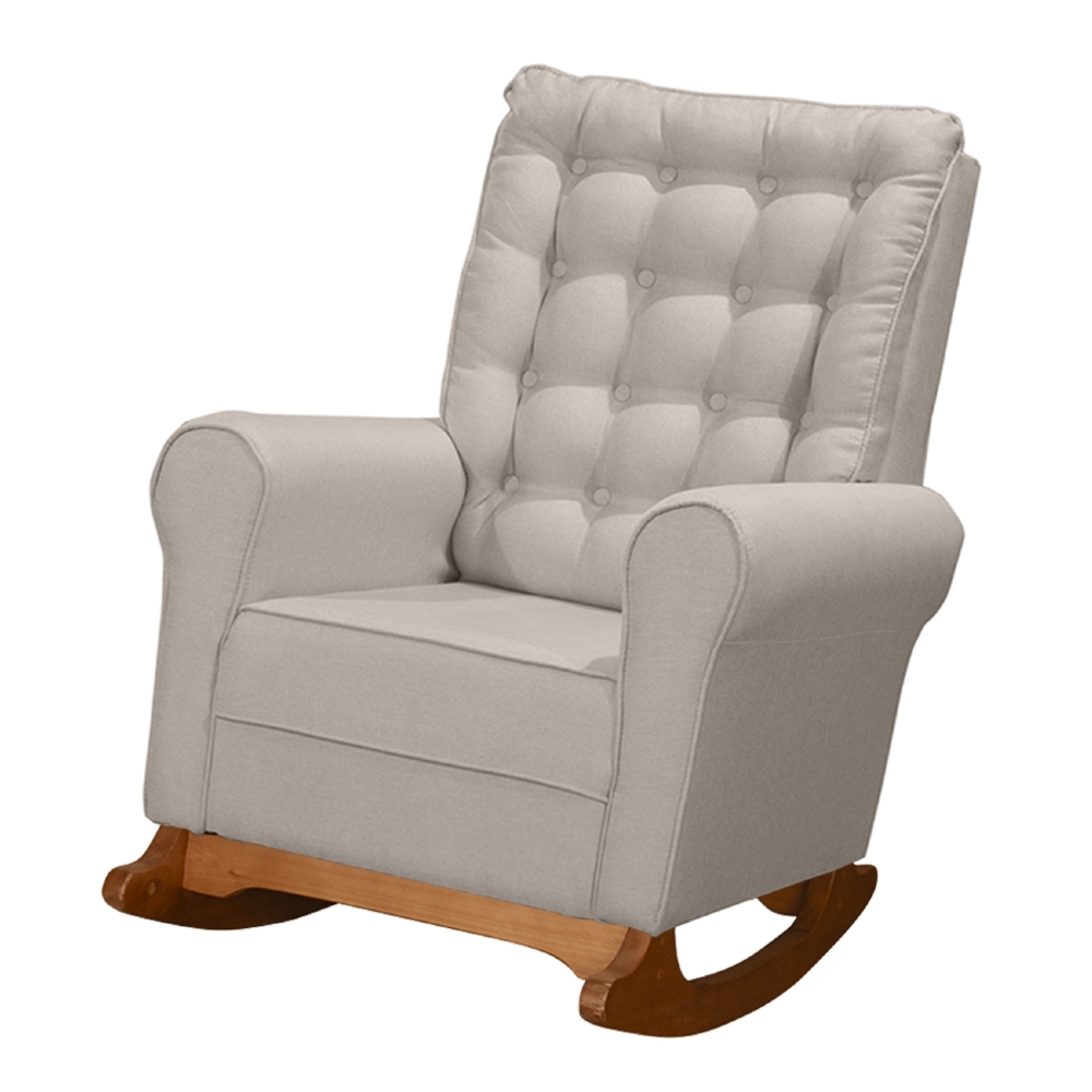 Poltrona Amamentação Base Madeira Balanço Maju Linho Bege F03 - Mpozenato