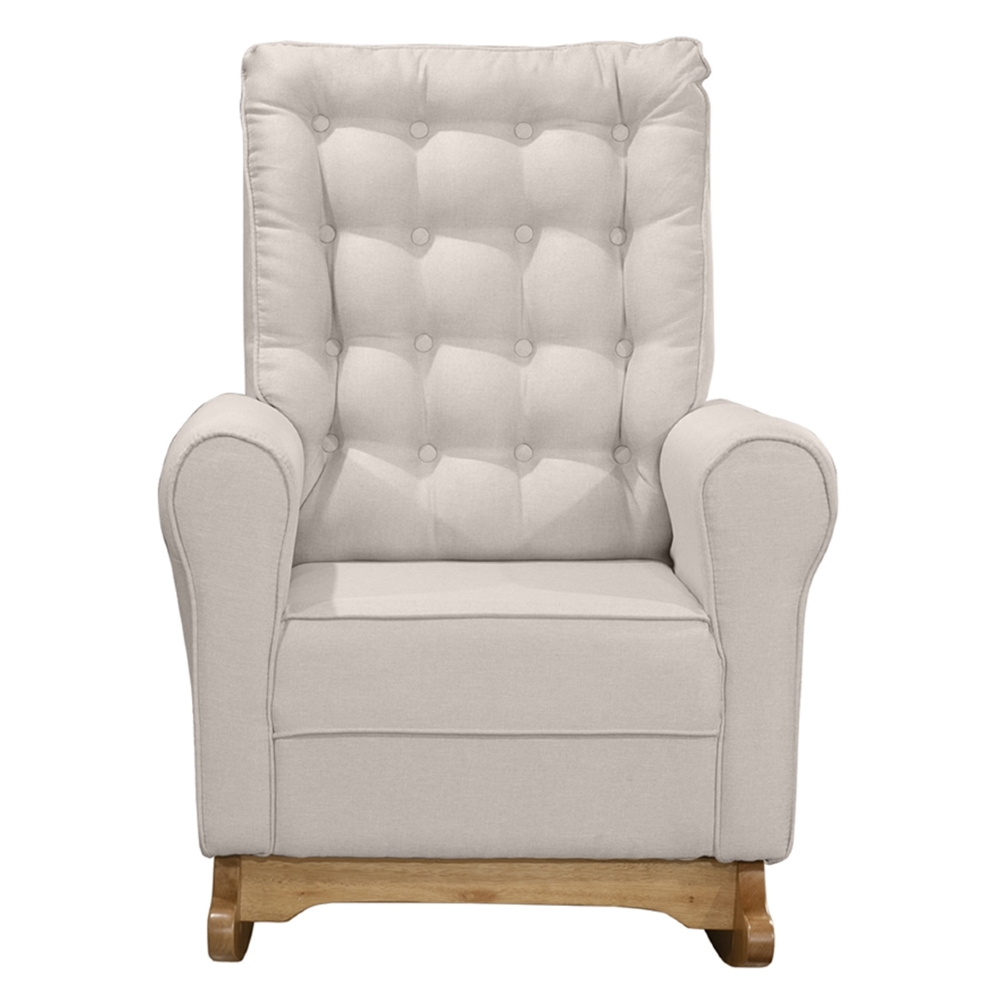 Poltrona Amamentação Base Madeira Balanço Maju Linho Bege F03 - Mpozenato