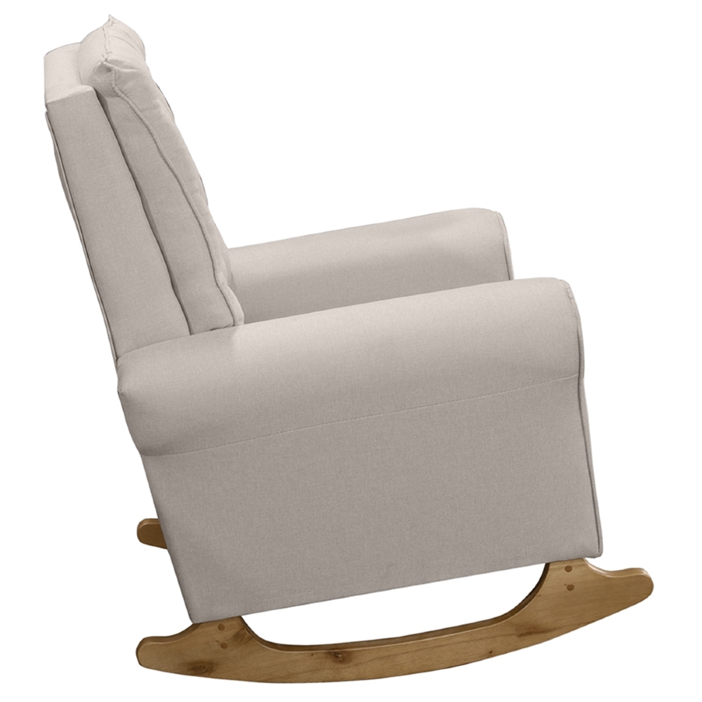 Poltrona Amamentação Base Madeira Balanço Maju Linho Bege F03 - Mpozenato