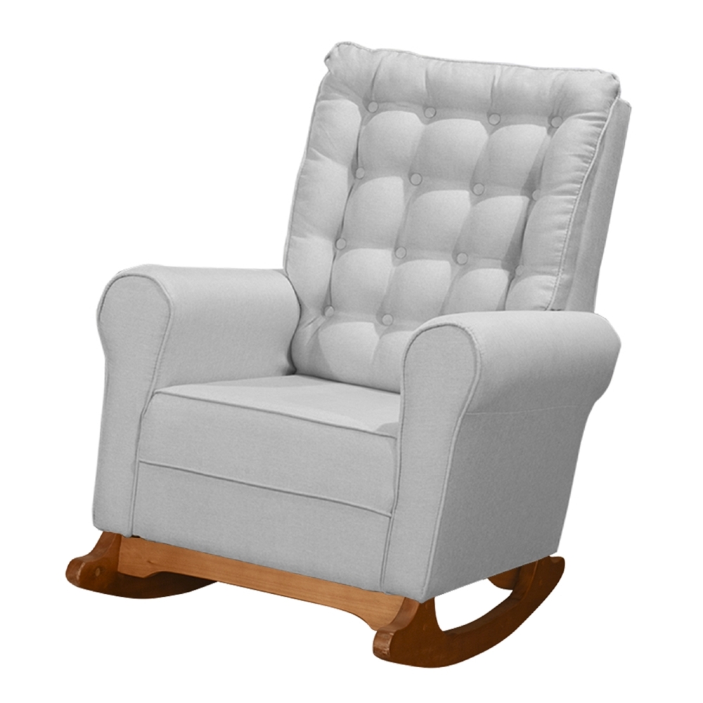 Poltrona Amamentação Base Madeira Balanço Maju Linho Cinza F03 - Mpozenato