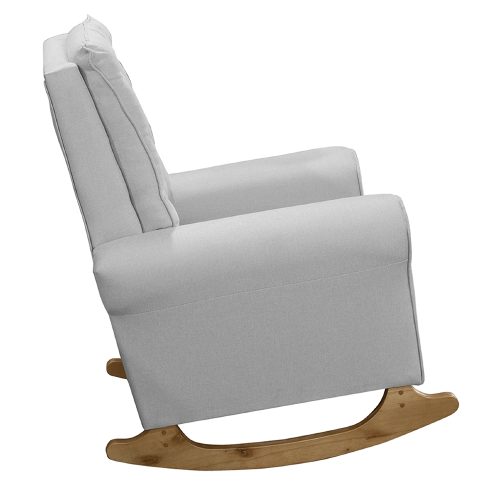 Poltrona Amamentação Base Madeira Balanço Maju Linho Cinza F03 - Mpozenato