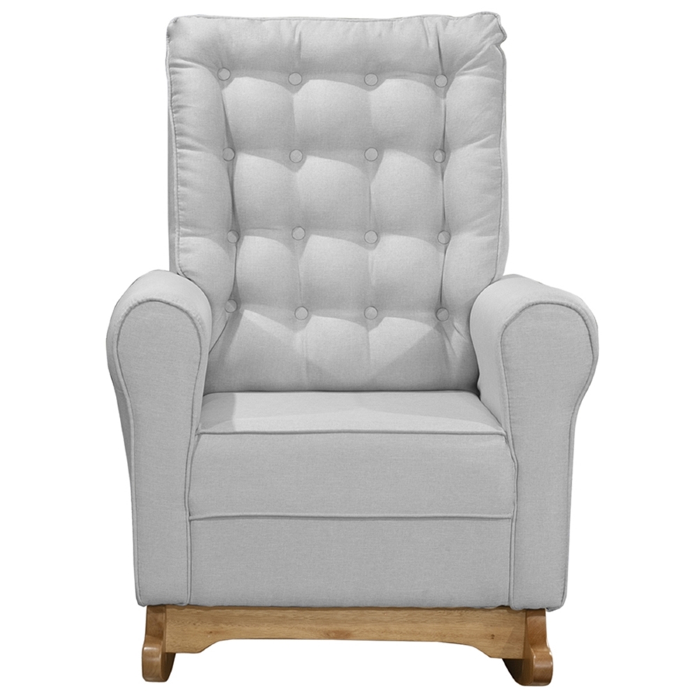 Poltrona Amamentação Base Madeira Balanço Maju Linho Cinza F03 - Mpozenato