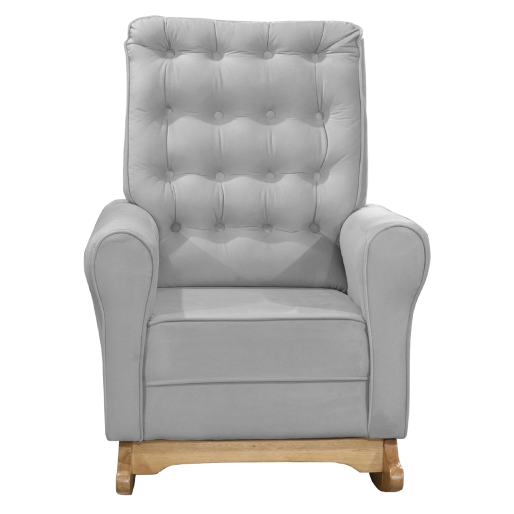 Poltrona Amamentação Base Madeira Balanço Maju Veludo Cinza F03 - Mpozenato