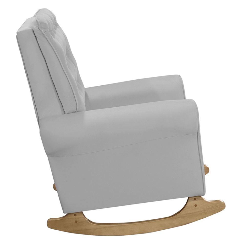 Poltrona Amamentação Base Madeira Balanço Maju Veludo Cinza F03 - Mpozenato