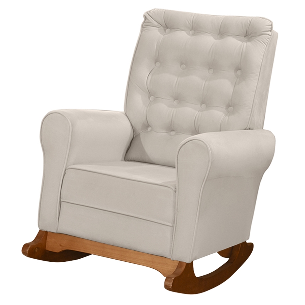 Poltrona Amamentação Base Madeira Balanço Maju Veludo Off F03 - Mpozenato