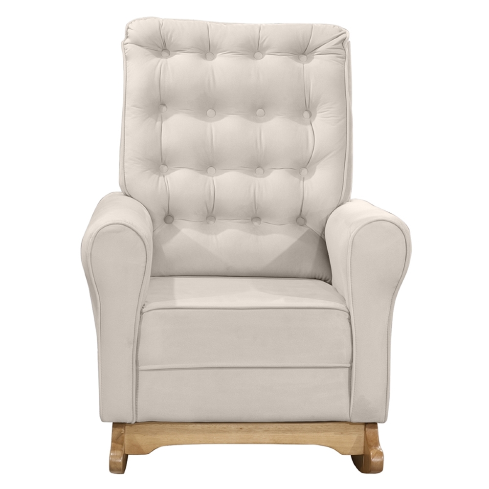 Poltrona Amamentação Base Madeira Balanço Maju Veludo Off F03 - Mpozenato