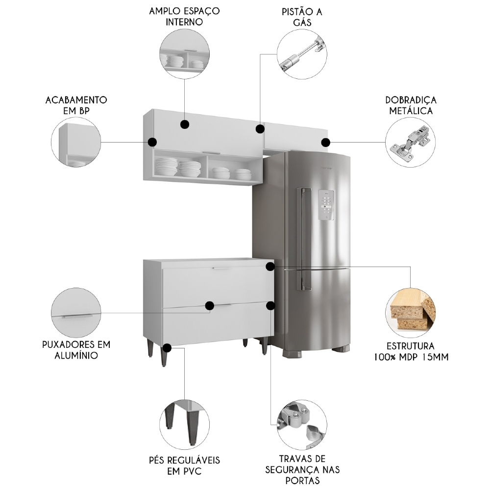 Armário de Cozinha CP03 Para Pia 100cm Pérola Z34 Branco    - Mpozenato