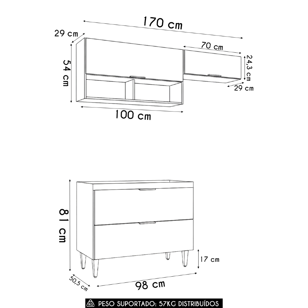Armário de Cozinha CP03 Para Pia 100cm Pérola Z34 Branco    - Mpozenato