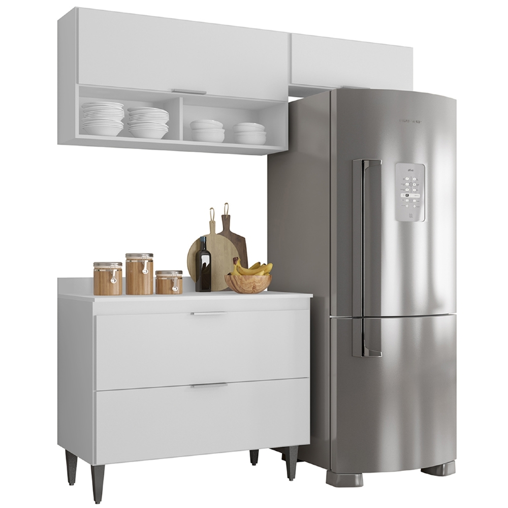 Armário de Cozinha Com Tampo CP03 170cm Pérola Branco Z34     - Mpozenato