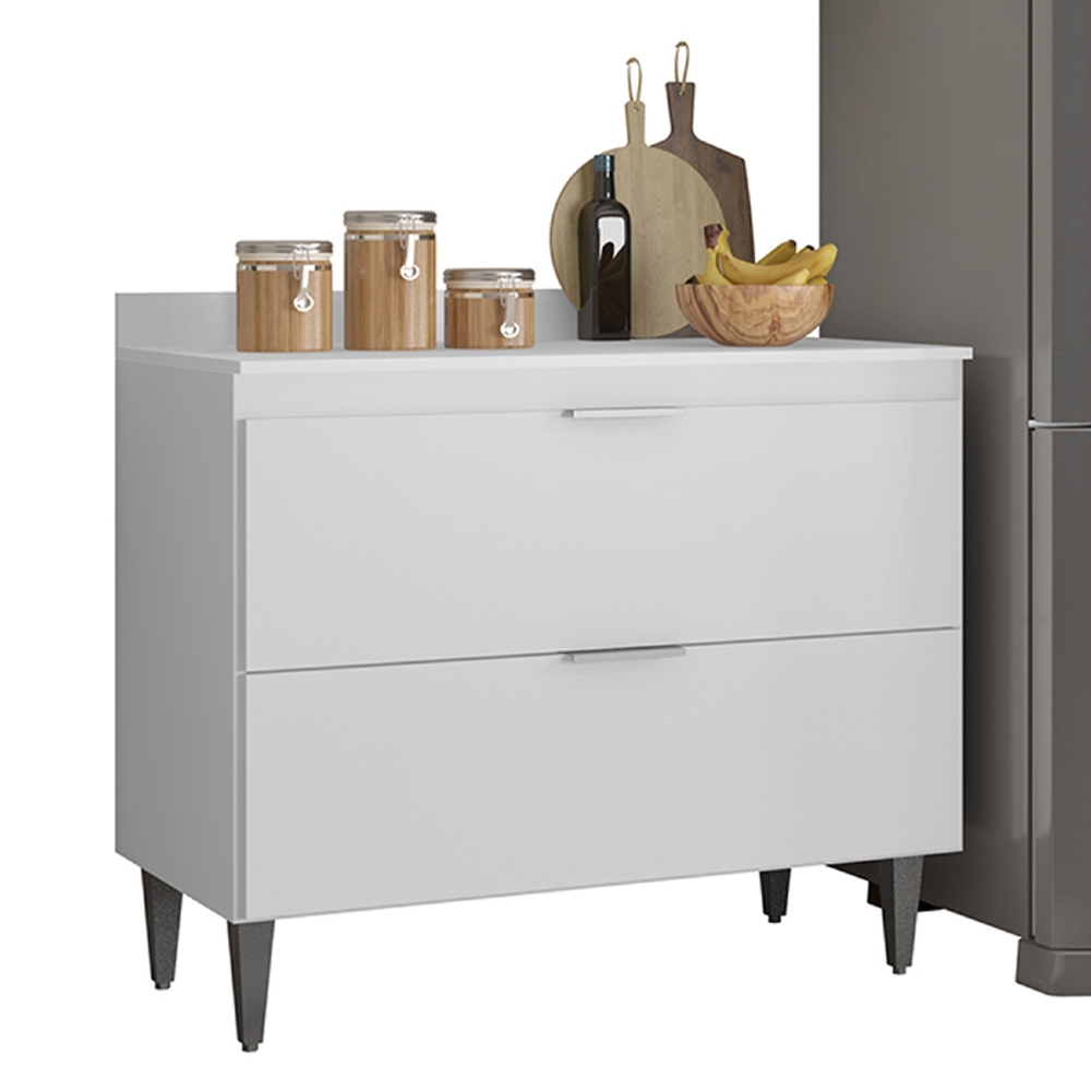 Armário de Cozinha Com Tampo CP03 170cm Pérola Branco Z34     - Mpozenato