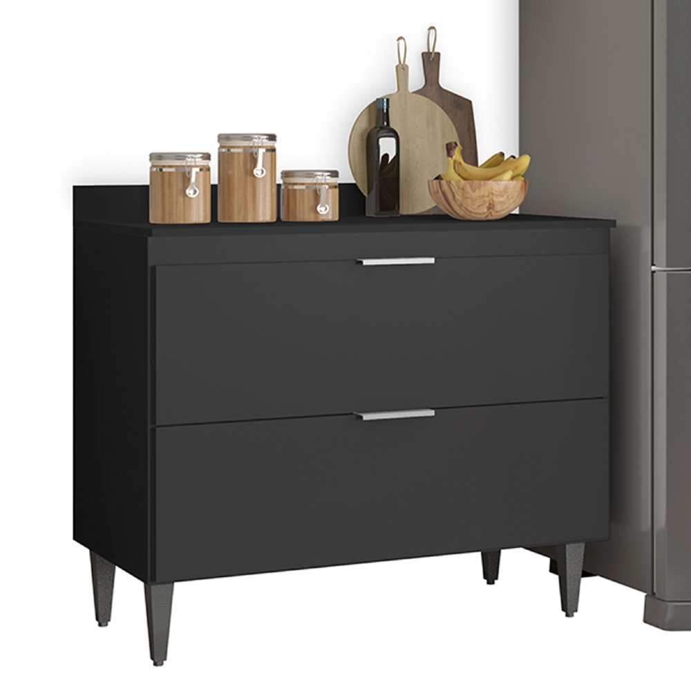 Armário de Cozinha Com Tampo CP03 170cm Pérola Preto Z34      - Mpozenato