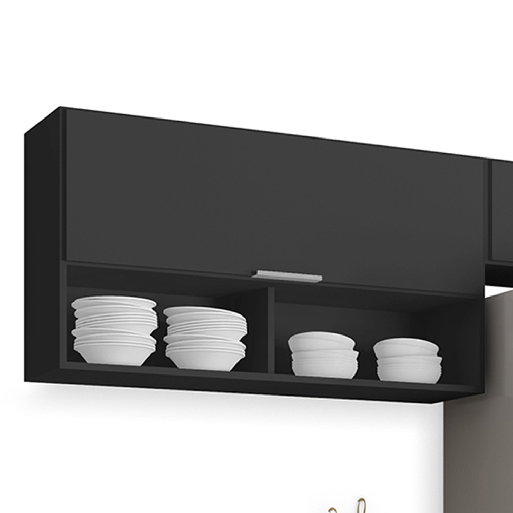 Armário de Cozinha Com Tampo CP03 170cm Pérola Preto Z34      - Mpozenato