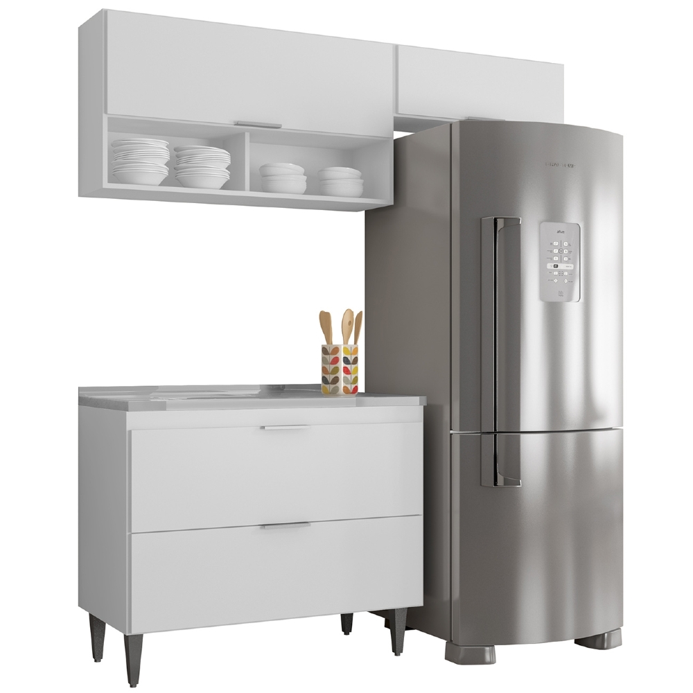 Armário de Cozinha CP03 Com Pia 100cm Pérola Z34 Branco     - Mpozenato