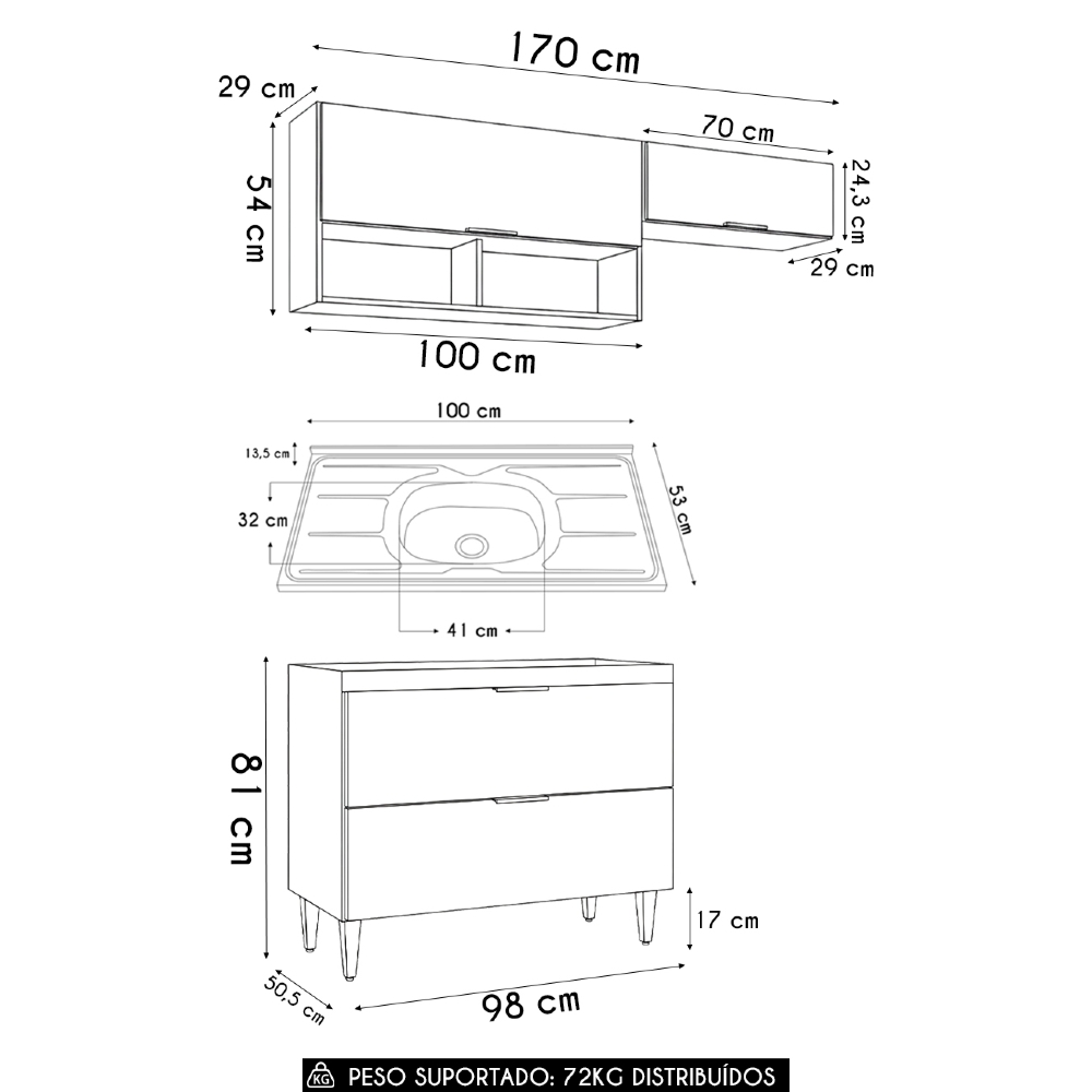 Armário de Cozinha CP03 Com Pia 100cm Pérola Z34 Branco     - Mpozenato