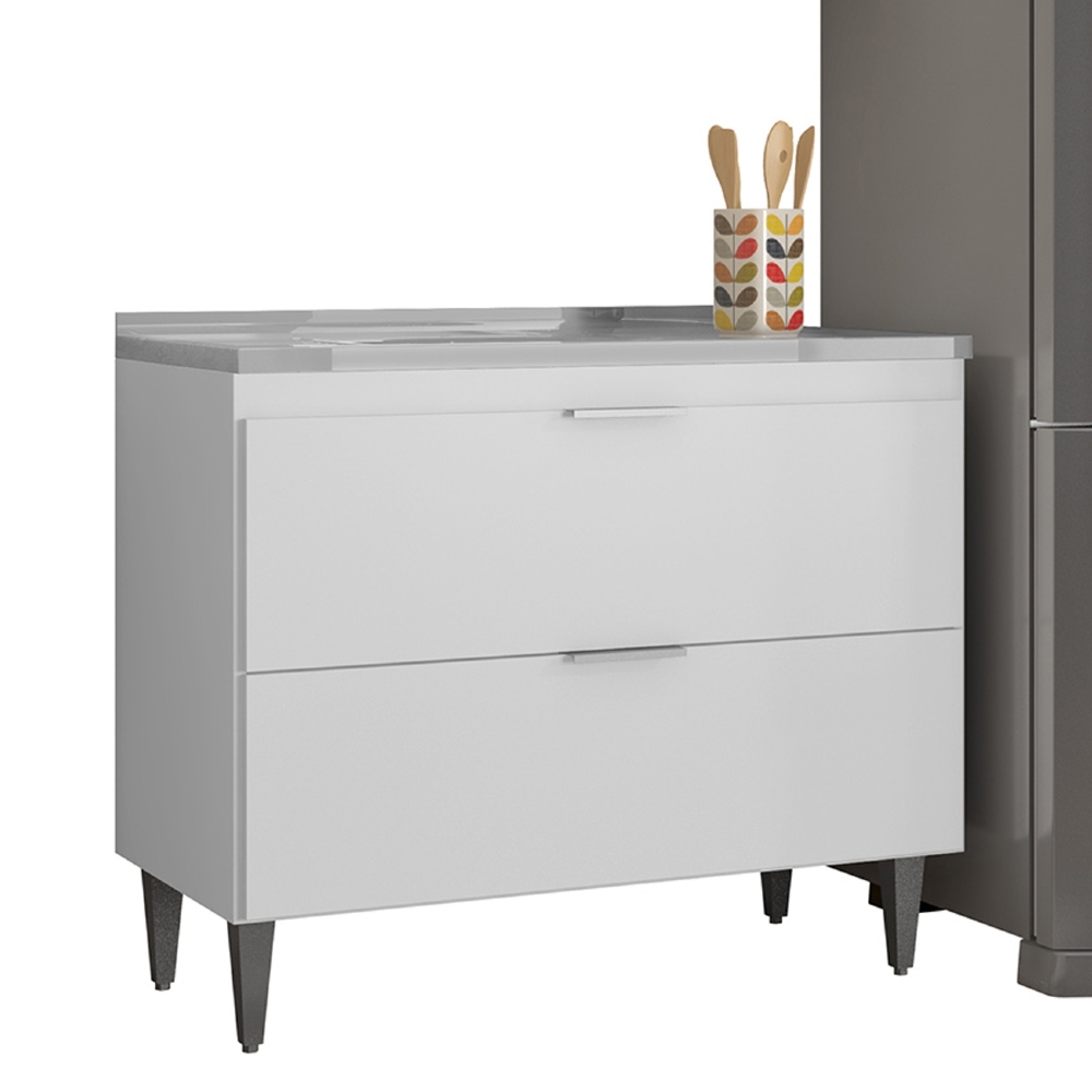 Armário de Cozinha CP03 Com Pia 100cm Pérola Z34 Branco     - Mpozenato