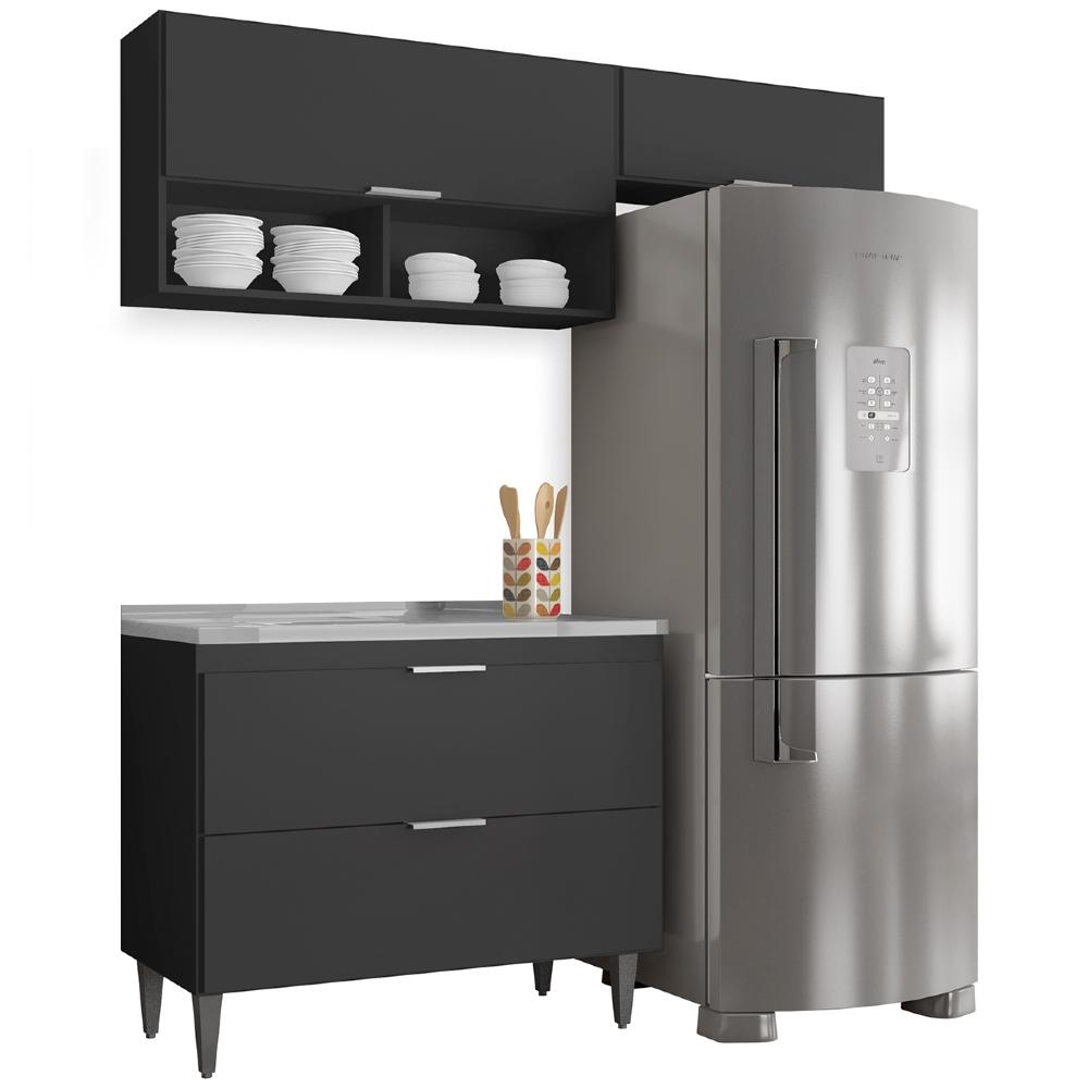 Armário de Cozinha CP03 Com Pia 100cm Pérola Z34 Preto      - Mpozenato