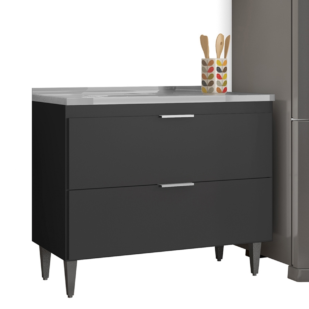 Armário de Cozinha CP03 Com Pia 100cm Pérola Z34 Preto      - Mpozenato