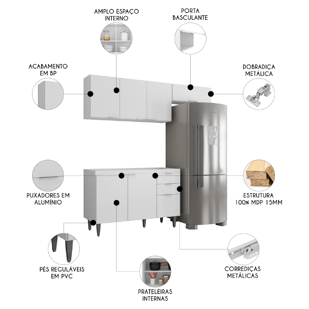 Armário de Cozinha CP03 Para Pia 120cm Pérola Z34 Branco    - Mpozenato