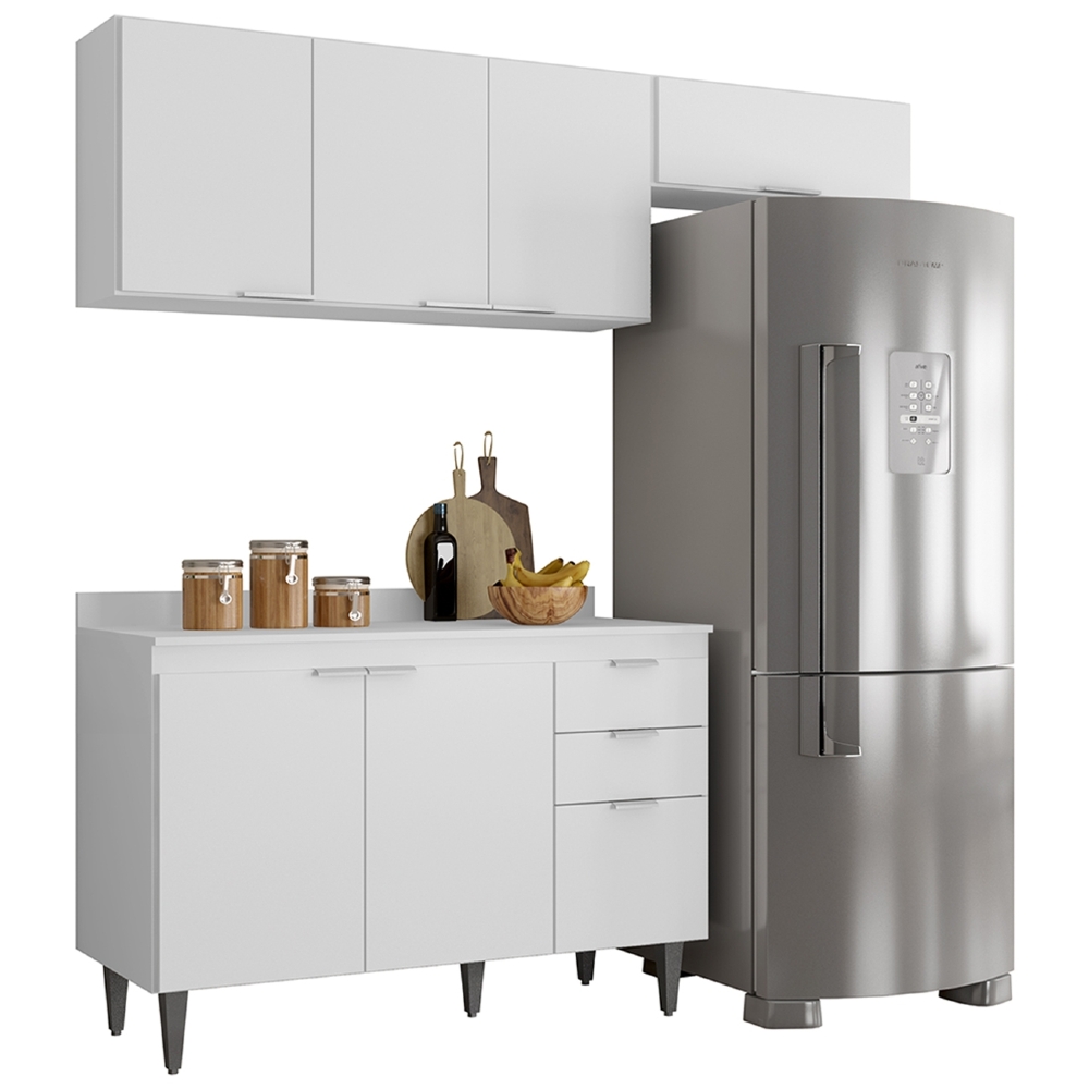 Armário de Cozinha Com Tampo CP03 190cm Pérola Branco Z34     - Mpozenato