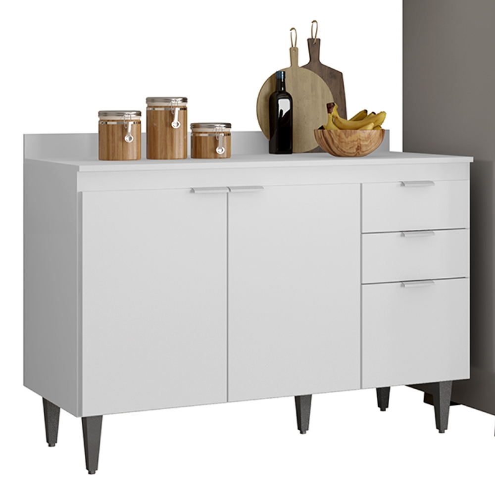 Armário de Cozinha Com Tampo CP03 190cm Pérola Branco Z34     - Mpozenato