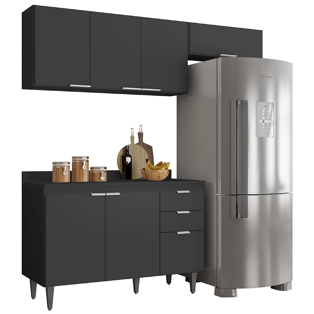 Armário de Cozinha Com Tampo CP03 190cm Pérola Preto Z34      - Mpozenato