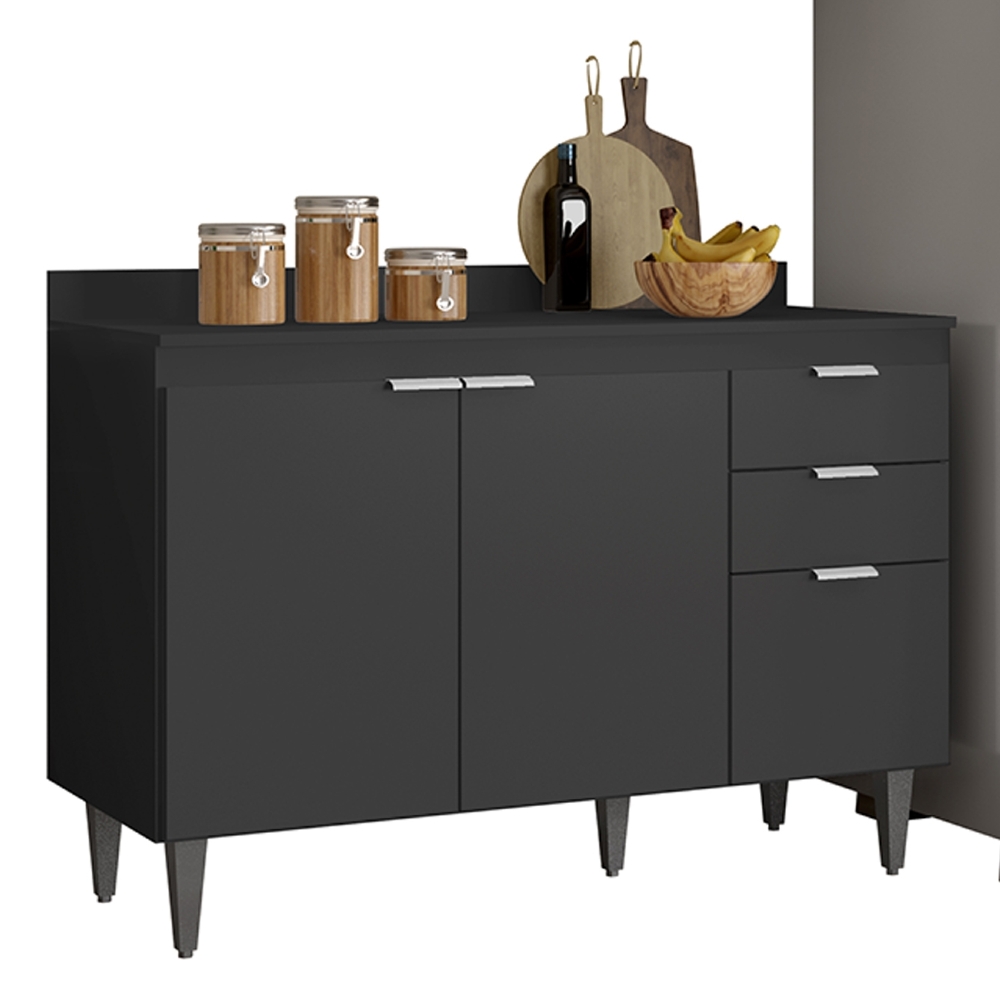 Armário de Cozinha Com Tampo CP03 190cm Pérola Preto Z34      - Mpozenato