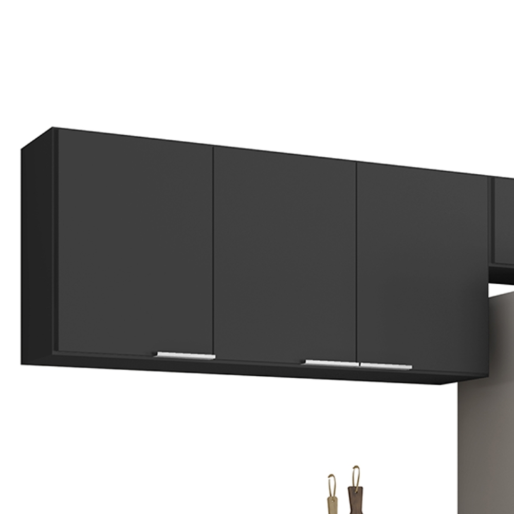 Armário de Cozinha Com Tampo CP03 190cm Pérola Preto Z34      - Mpozenato