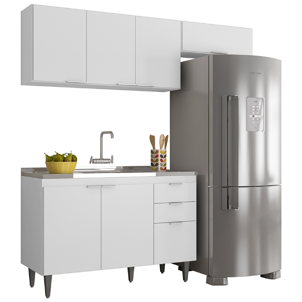 Armário de Cozinha CP03 Com Pia 120cm Pérola Z34 Branco     - Mpozenato