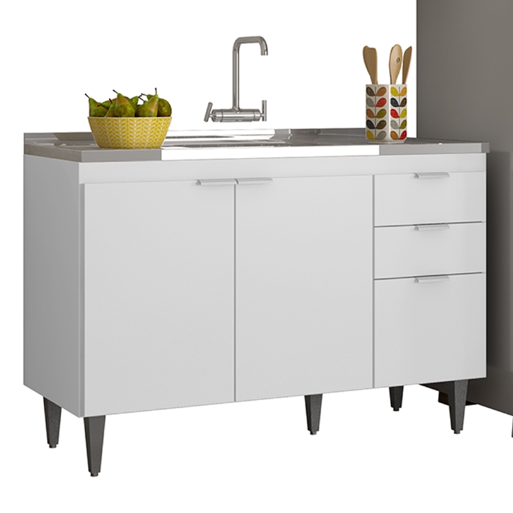 Armário de Cozinha CP03 Com Pia 120cm Pérola Z34 Branco     - Mpozenato