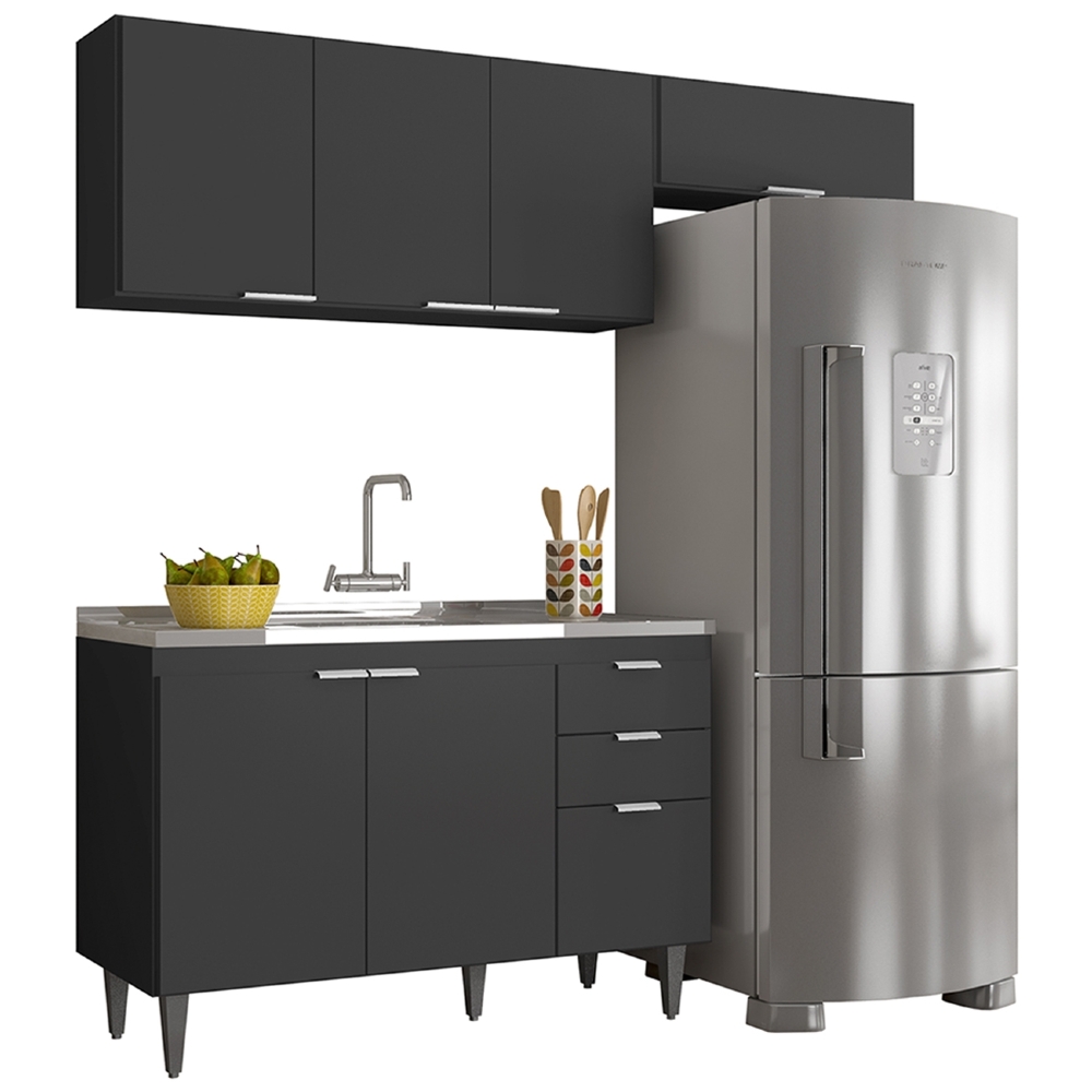 Armário de Cozinha CP03 Com Pia 120cm Pérola Z34 Preto      - Mpozenato