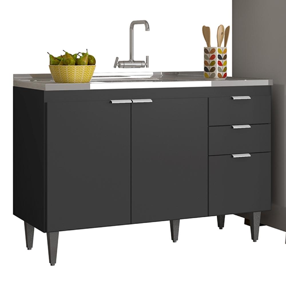 Armário de Cozinha CP03 Com Pia 120cm Pérola Z34 Preto      - Mpozenato