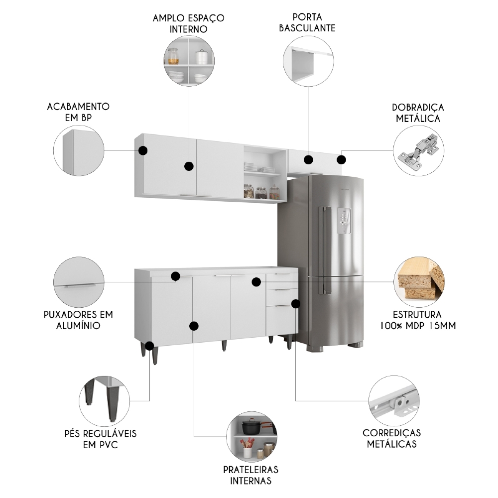 Armário de Cozinha CP03 Para Pia 150cm Pérola Z34 Branco    - Mpozenato