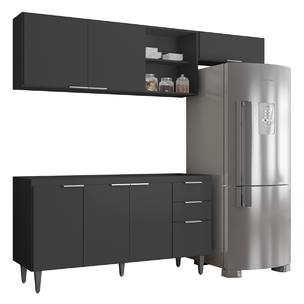 Armário de Cozinha CP03 Para Pia 150cm Pérola Z34 Preto     - Mpozenato