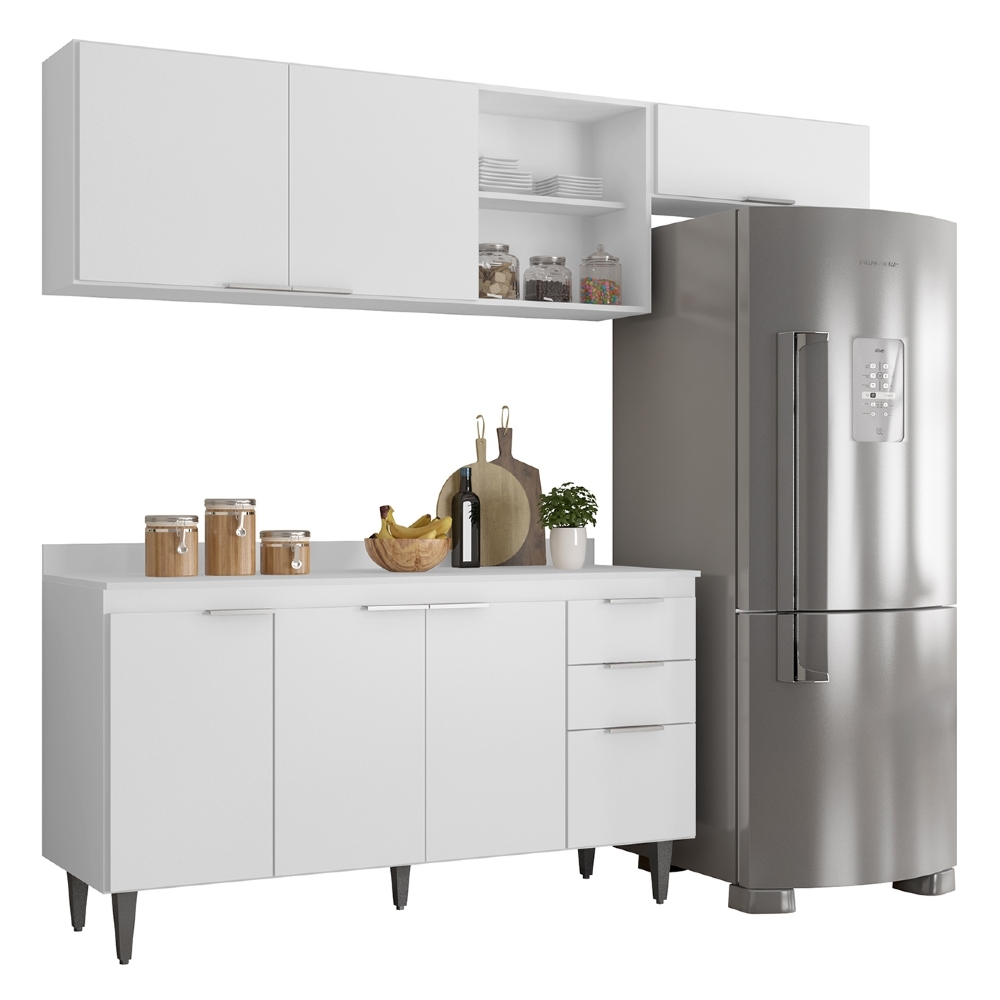 Armário de Cozinha Com Tampo CP03 220cm Pérola Branco Z34 - Mpozenato