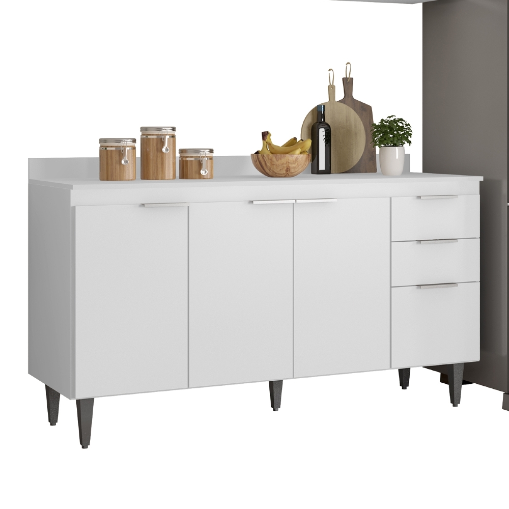 Armário de Cozinha Com Tampo CP03 220cm Pérola Branco Z34     - Mpozenato