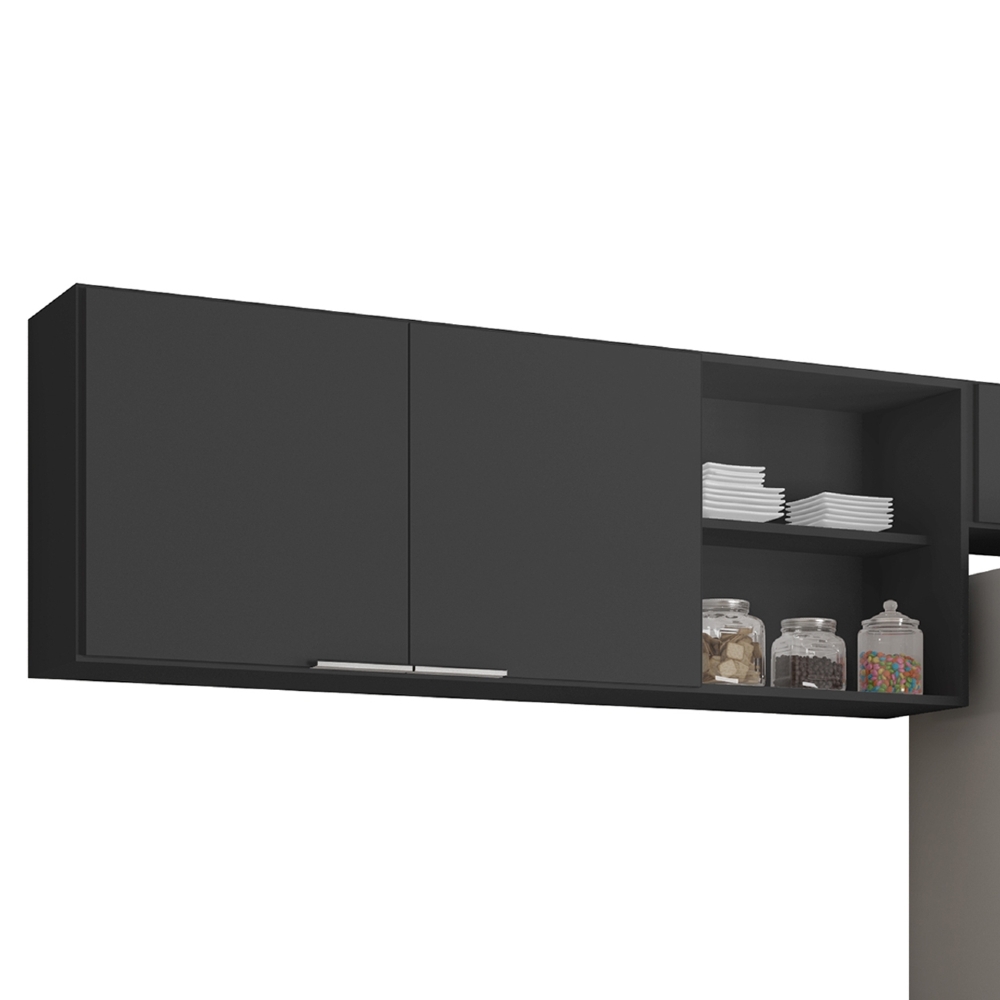 Armário de Cozinha Com Tampo CP03 220cm Pérola Preto Z34      - Mpozenato