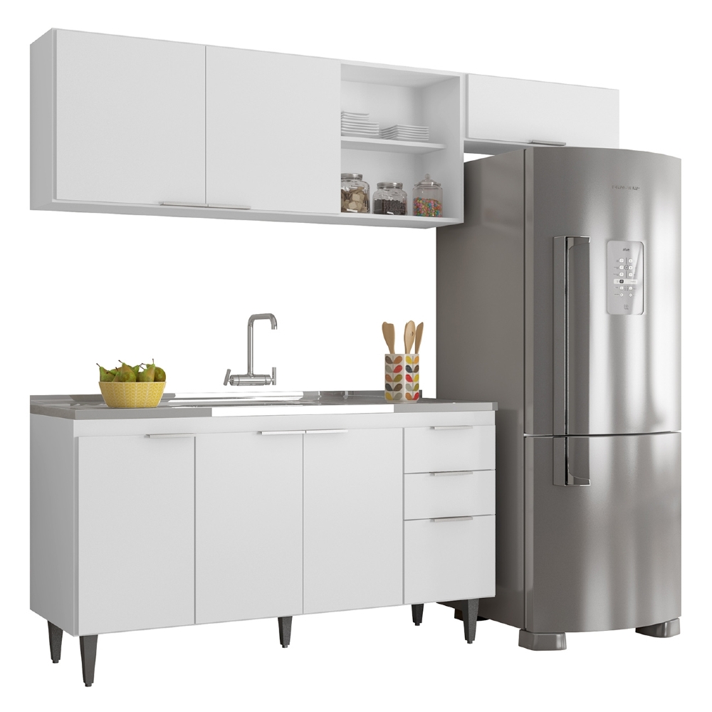 Armário de Cozinha CP03 Com Pia 150cm Pérola Z34 Branco     - Mpozenato